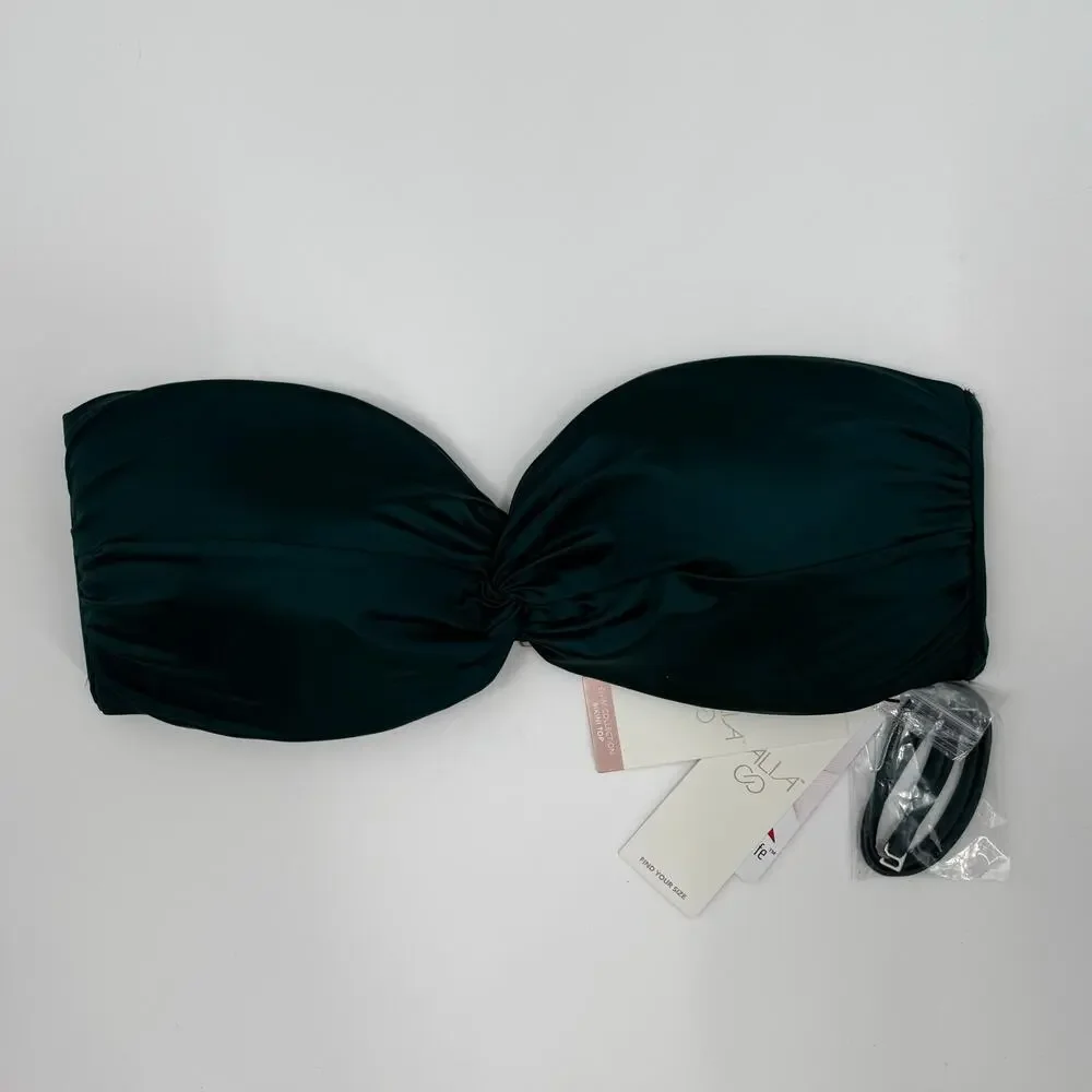 CALIA Bikini Top Women’s SZ Large Twisted Bandeau Sea Green Shine Strapless NWT